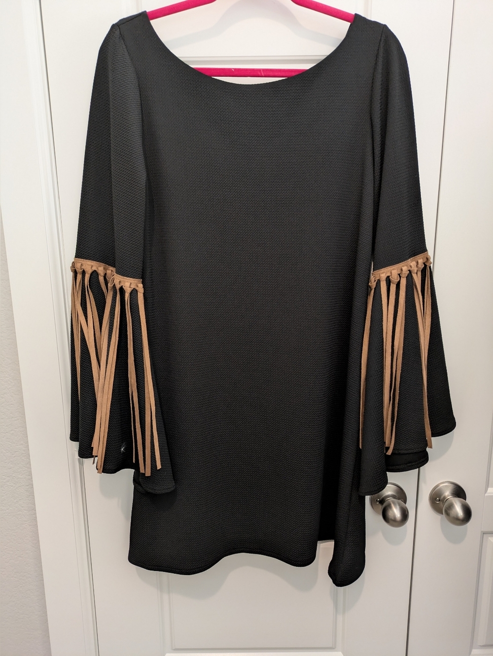 NWT Judith March Black With Suede Fringe Dress -L